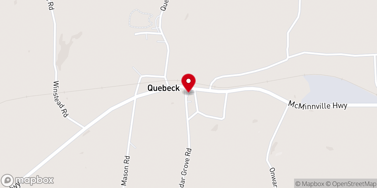 Map showing location of Quebeck Baptist Church