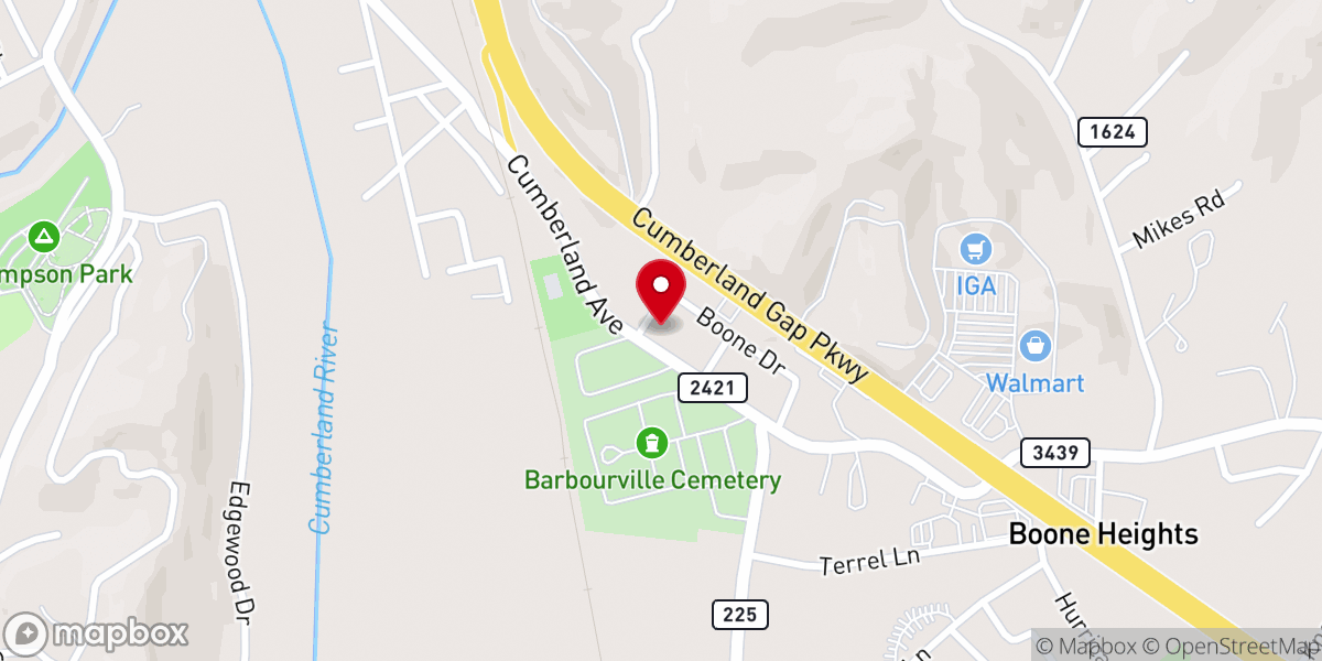 Map showing location of East Barbourville Baptist