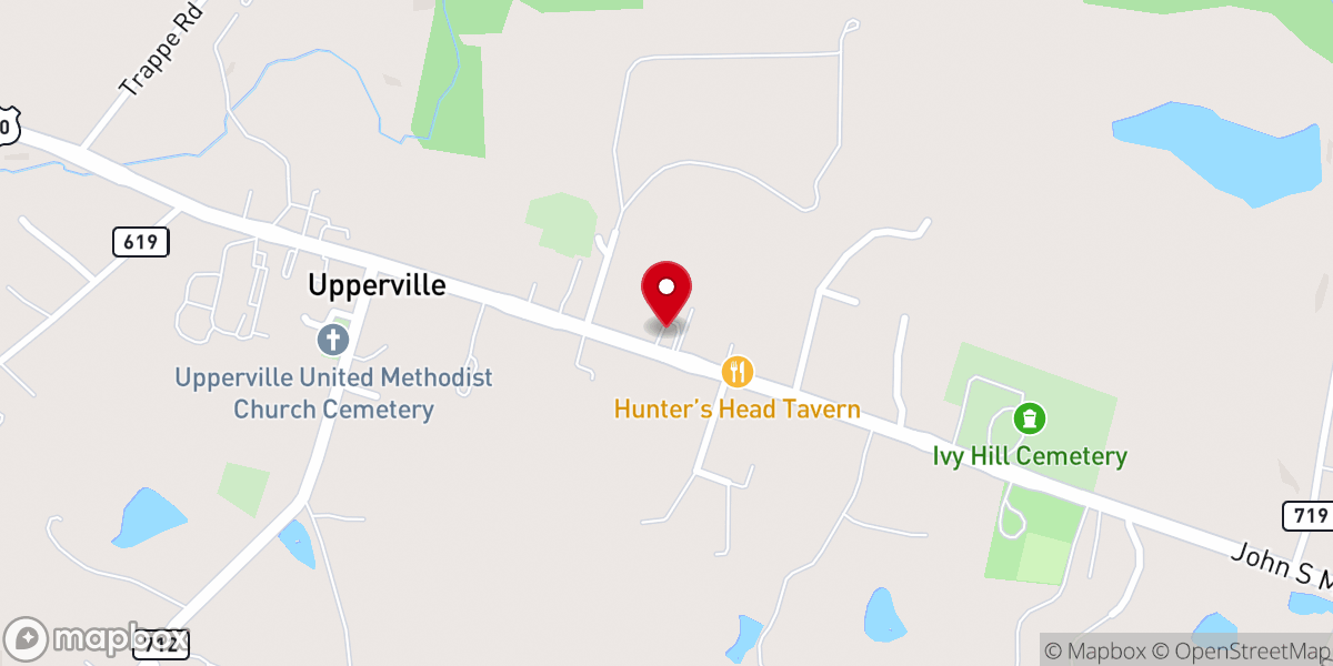 Map showing location of Upperville Baptist Church