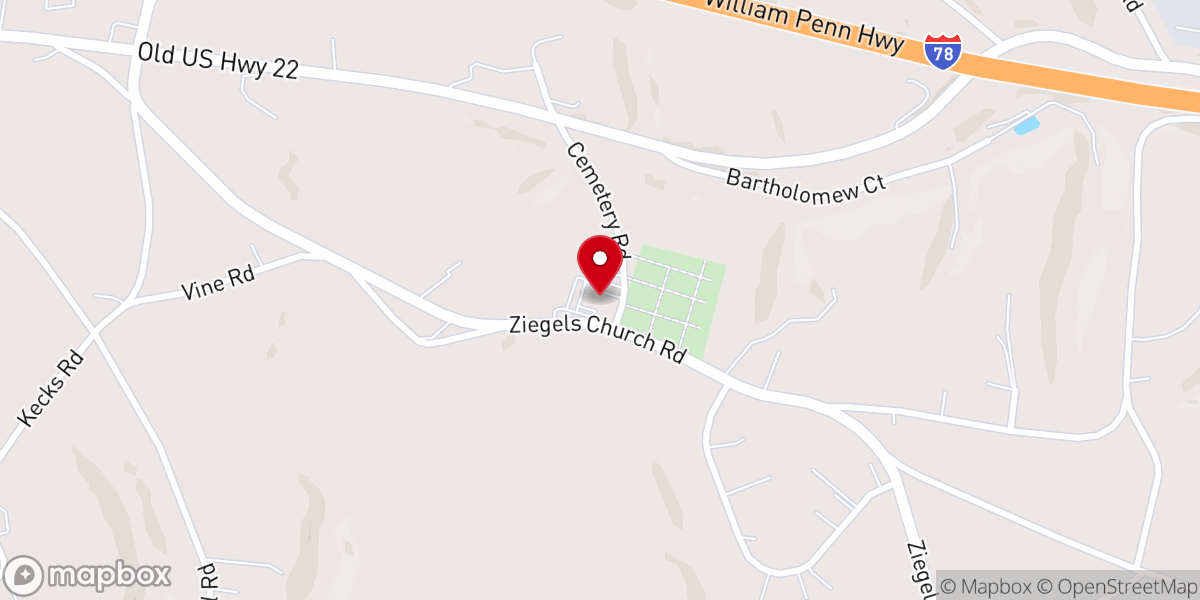 Map showing location of Ziegel United Church of Christ & Ziegels Lutheran Church