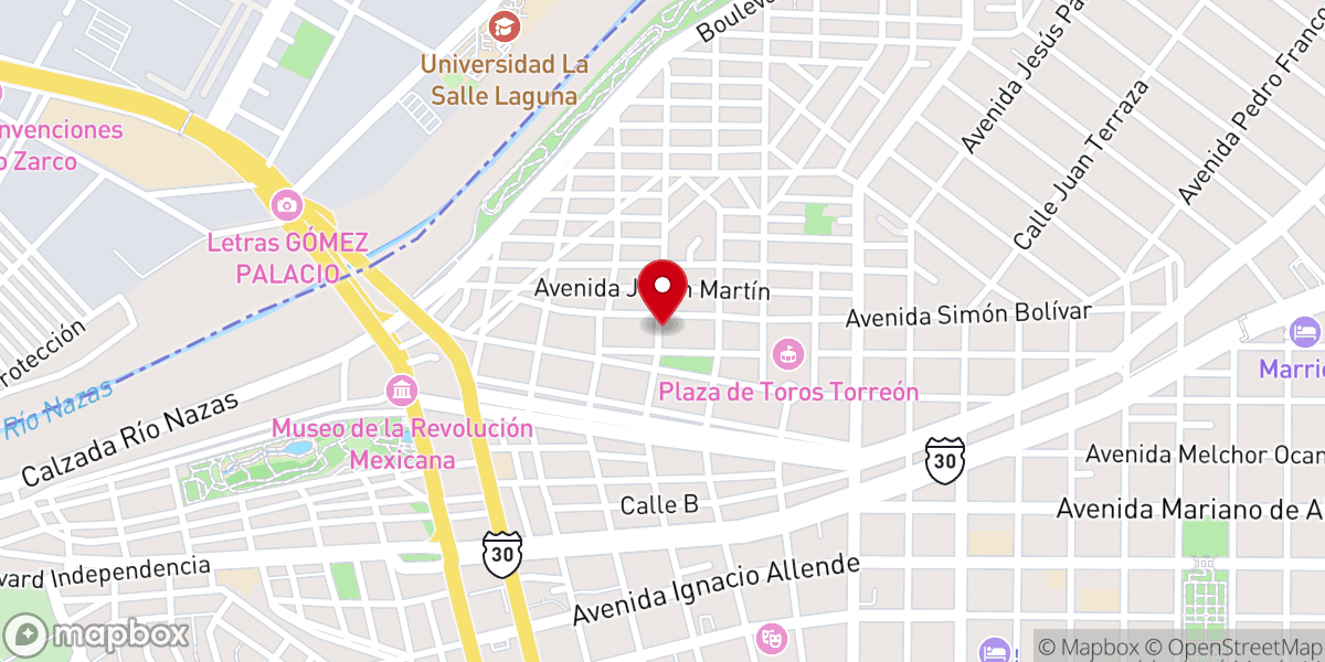 Map showing location of Iglesia Bautista Bethel Torreón