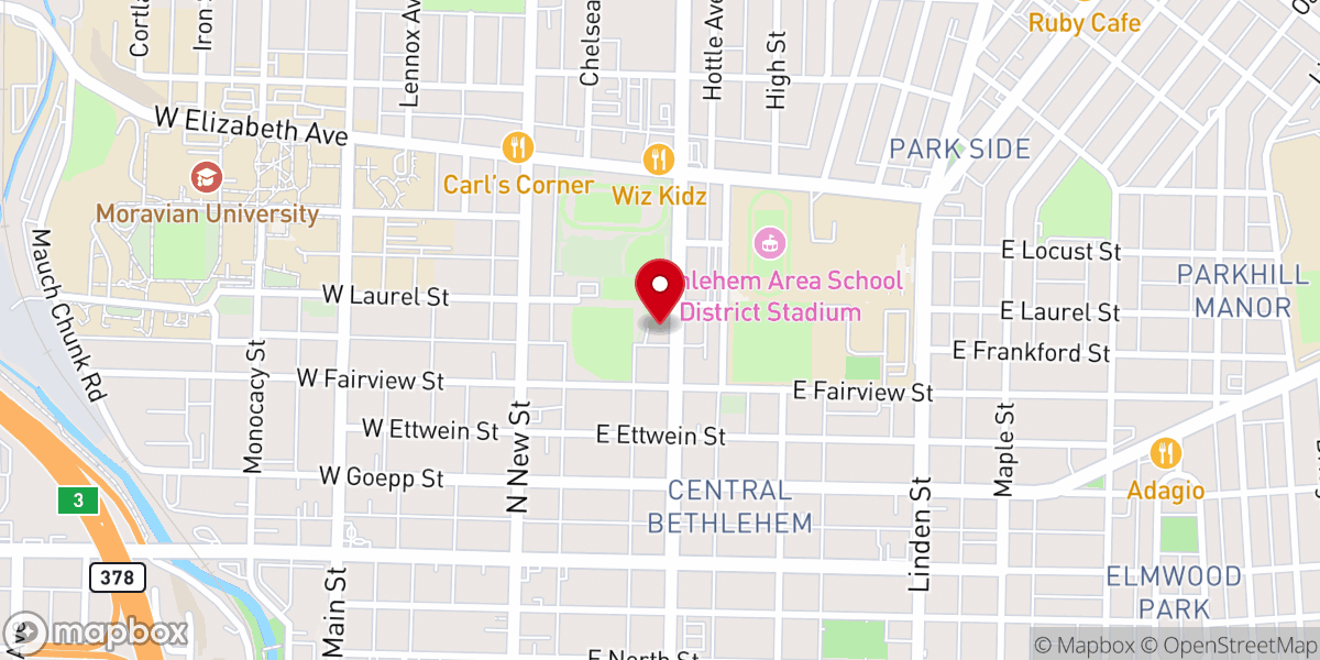 Map showing location of Moravian Church Center