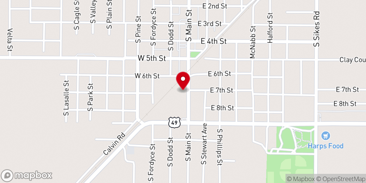 Map showing location of Rector First Baptist Church - Food Pantry
