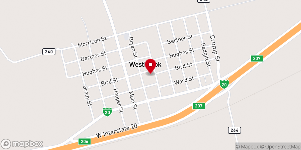 Map showing location of Westbrook First Baptist Church