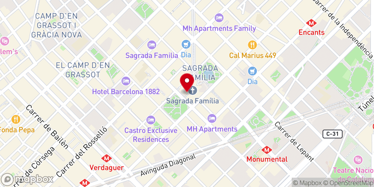 Map showing location of Parroquia Sagrada Familia de Barcelona y Cripta