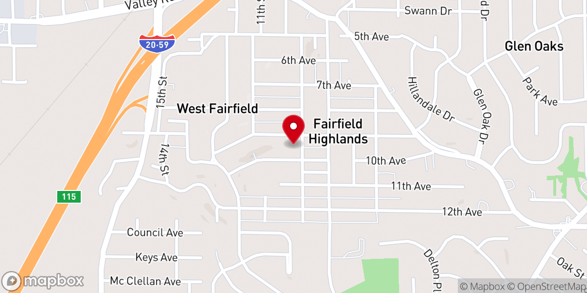 Map showing location of Fairfield Highlands Baptist Church
