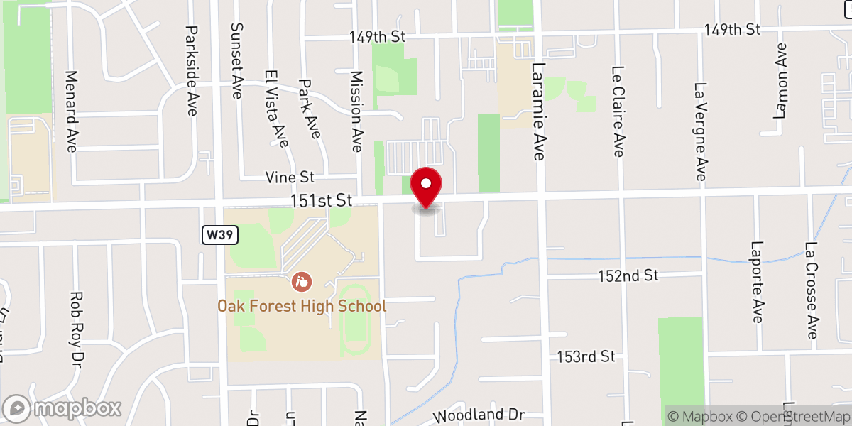 Map showing location of New Life Community Church Oak Forest