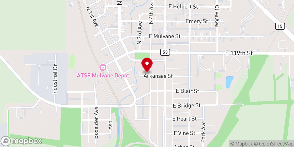 Map showing location of Mulvane Assembly Church