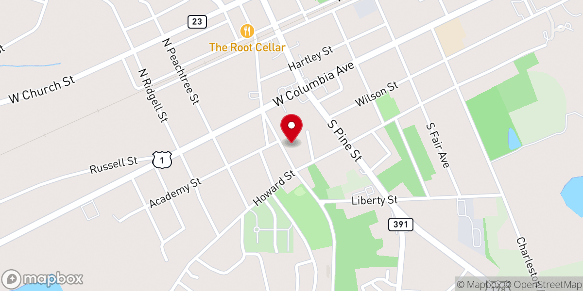 Map showing location of Olive Branch Baptist Church