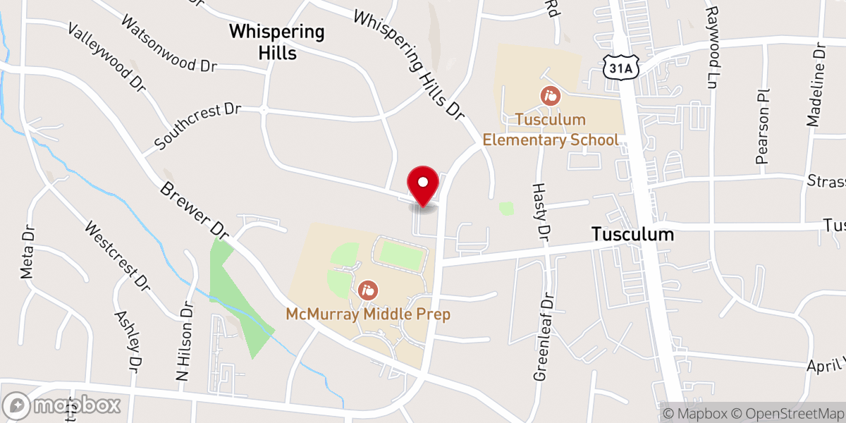Map showing location of Whispering Hills Church of the Nazarene