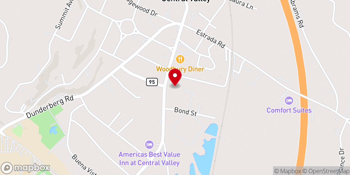 Map showing location of Woodbury New Hope Church