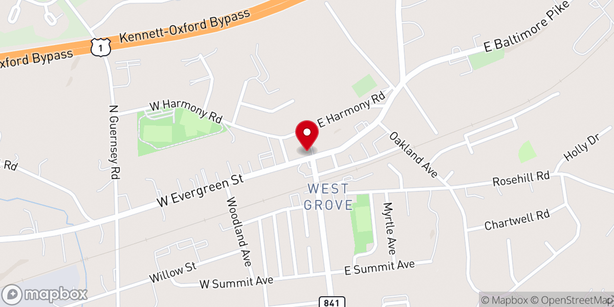 Map showing location of West Grove Chapel & Event Venue