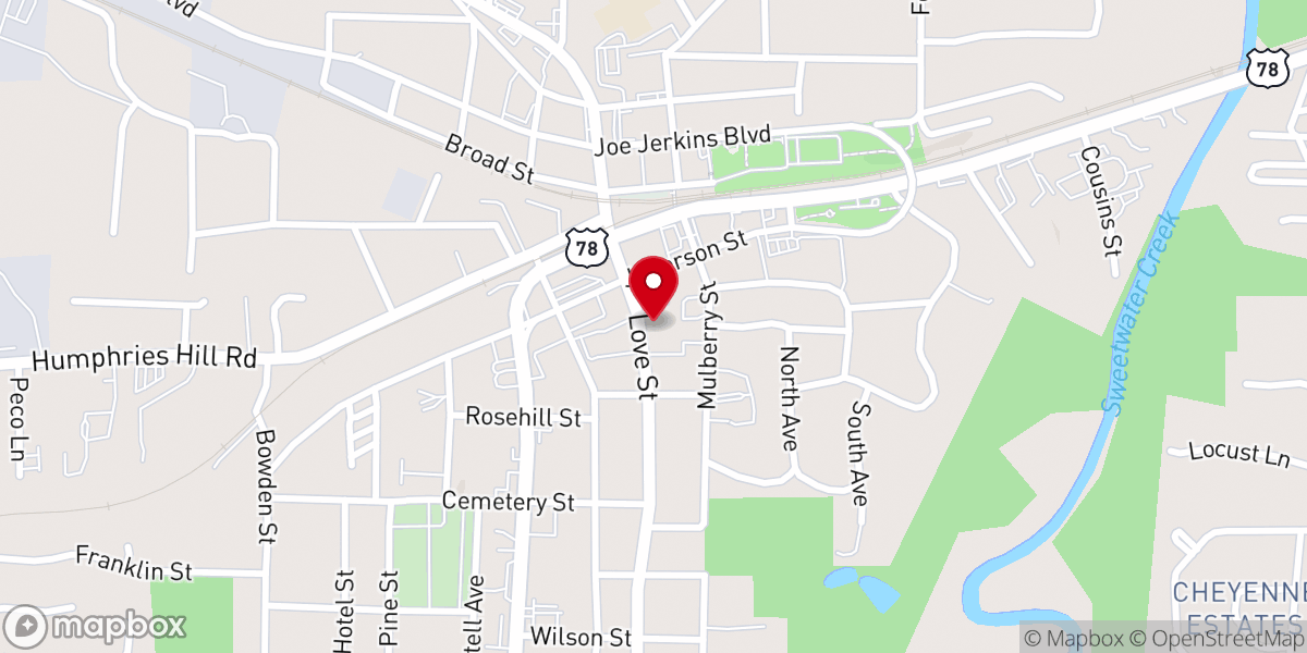 Map showing location of Austell Presbyterian Church