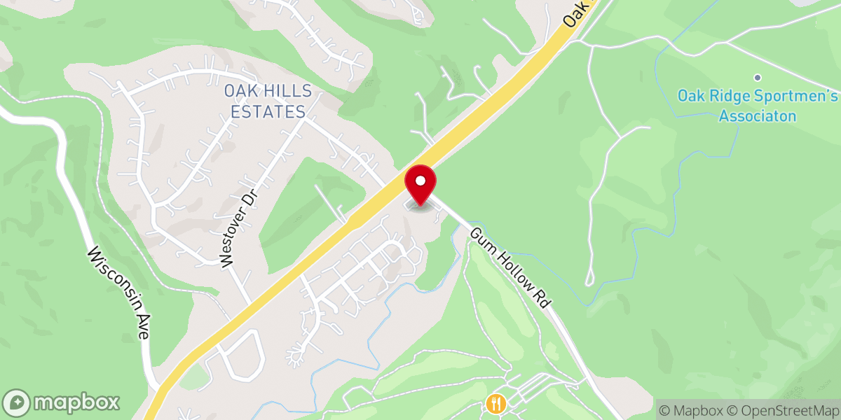 Map showing location of Milestone Church—Oak Ridge Campus
