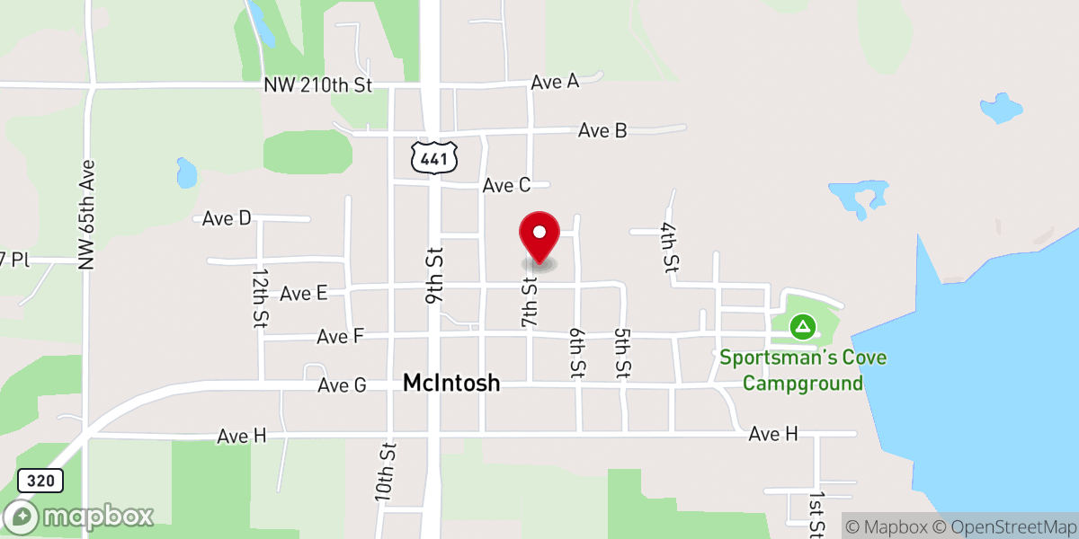 Map showing location of McIntosh Christian Church