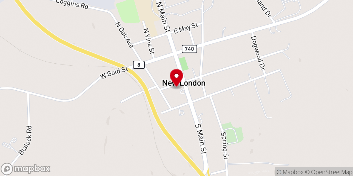 Map showing location of New London United Methodist