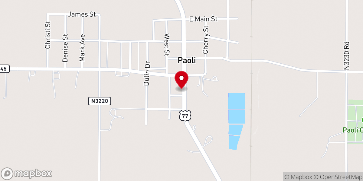 Map showing location of Paoli Pentecostal Church
