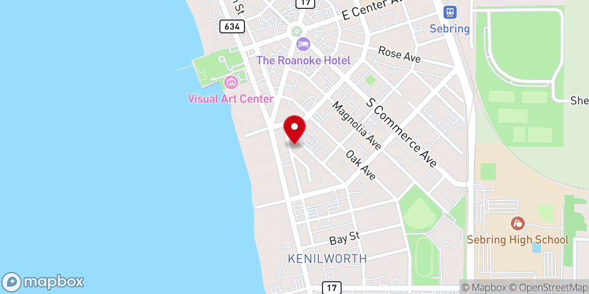 Map showing location of First Presbyterian Church of Sebring Florida