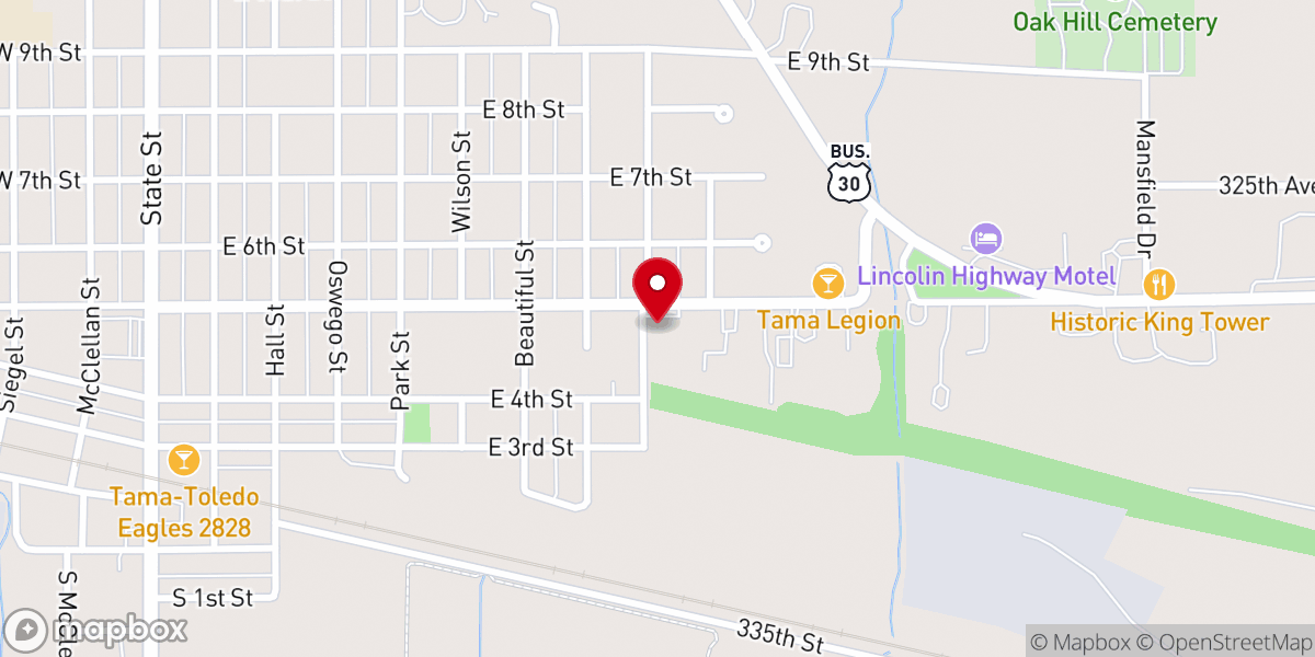 Map showing location of Meskwaki Celebration Assembly of God Church