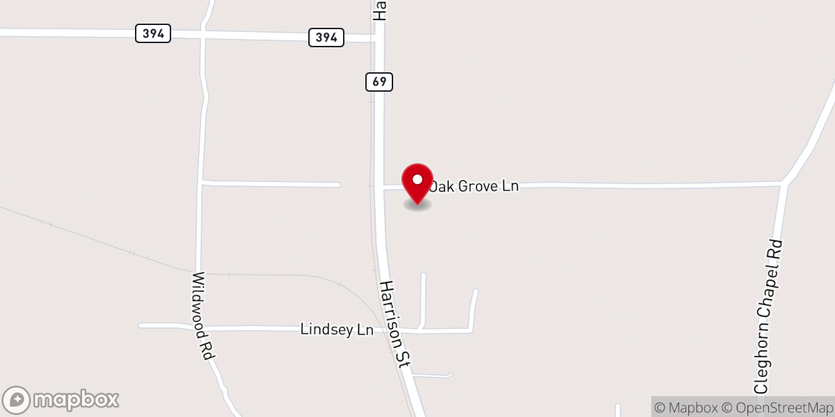 Map showing location of Oak Grove Church
