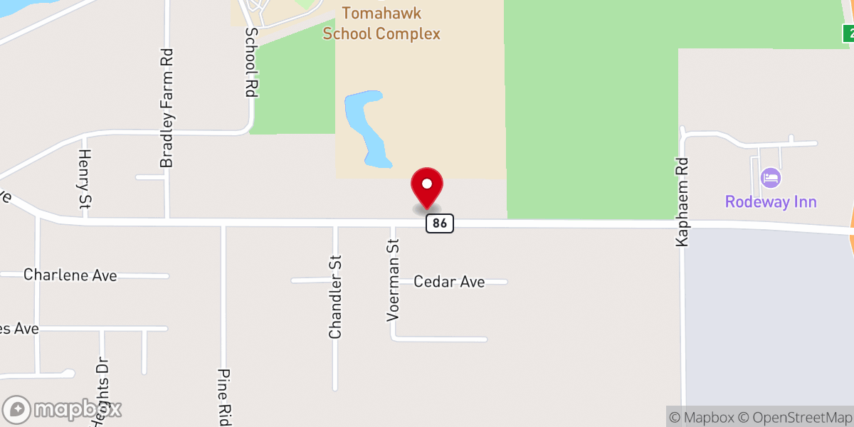 Map showing location of Tomahawk Community Seventh-day Adventist Church