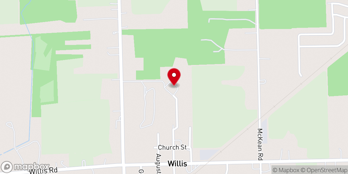 Map showing location of Willis Baptist Church