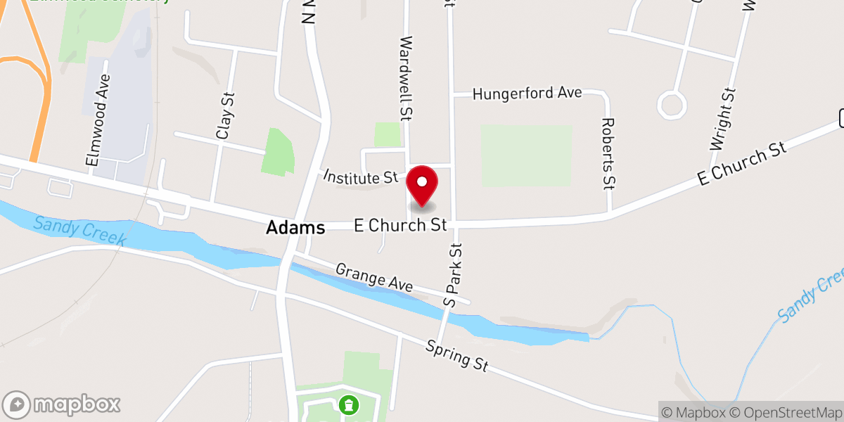 Map showing location of Adams United Methodist Church