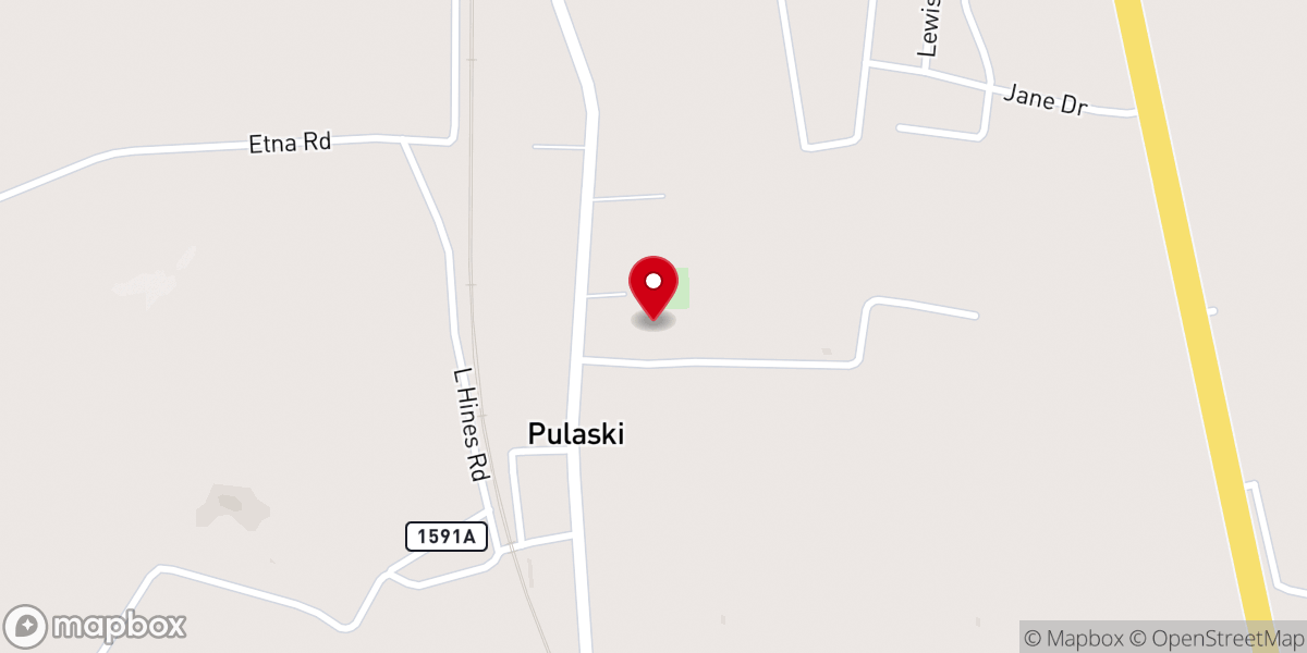 Map showing location of Pulaski Baptist Church