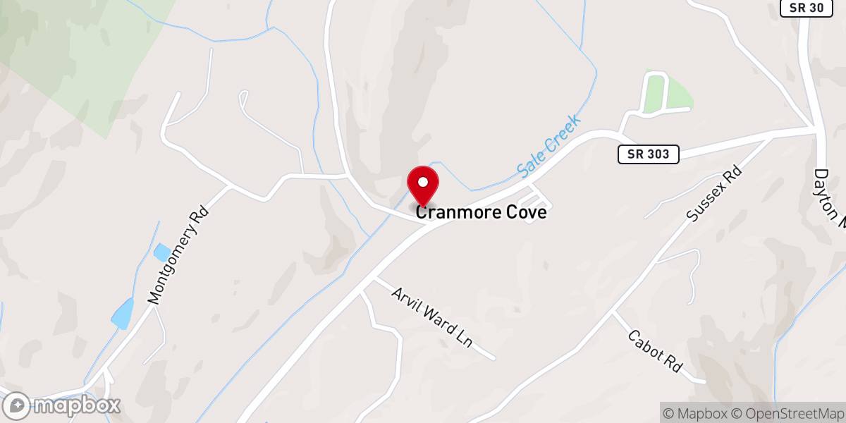 Map showing location of Cranmore Cove Baptist Church