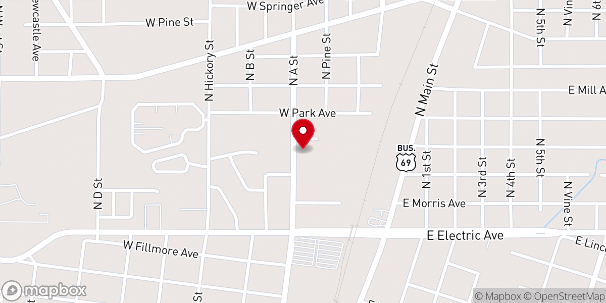 Map showing location of North A Street Church of Christ