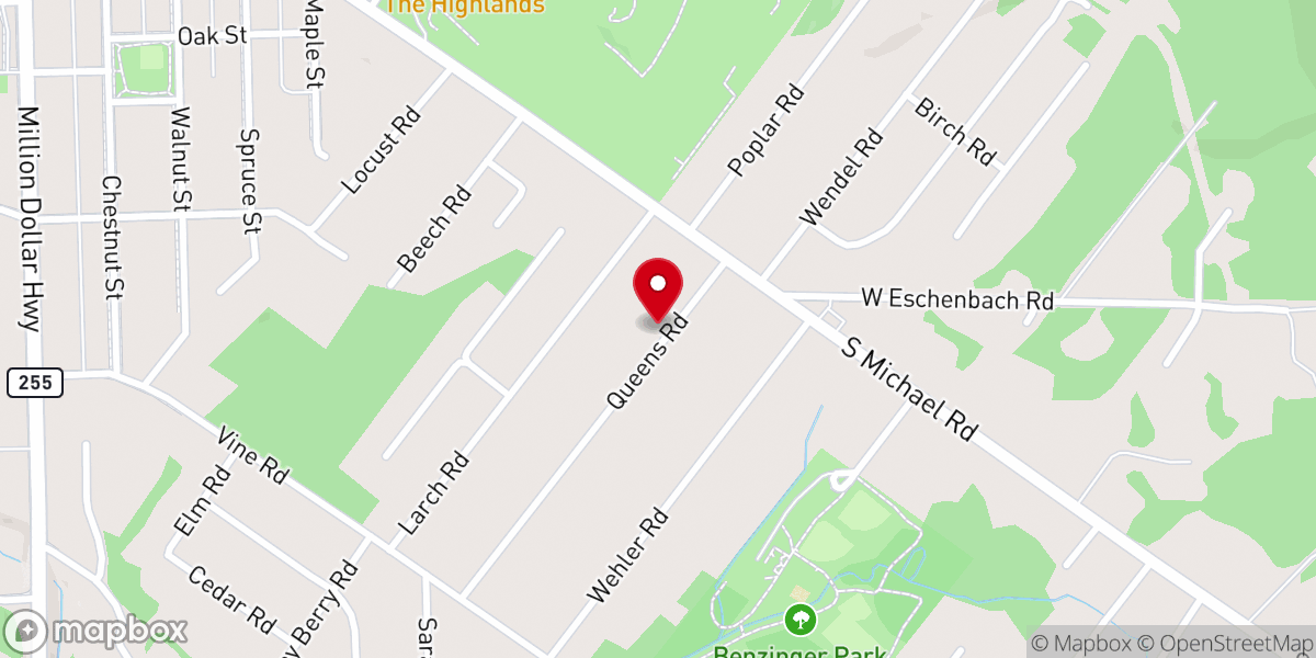 Map showing location of Queen of the World Church