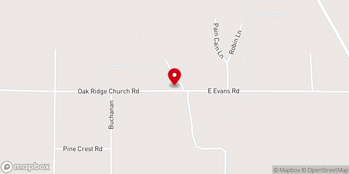 Map showing location of Oak Ridge Missionary Baptist