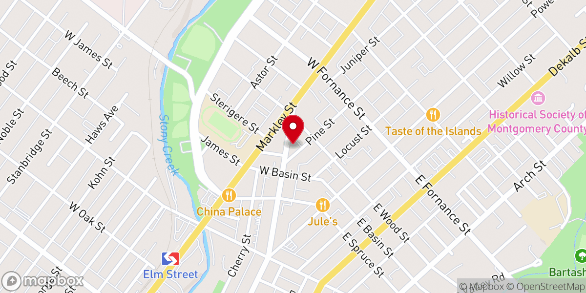 Map showing location of Norristown Baptist Church