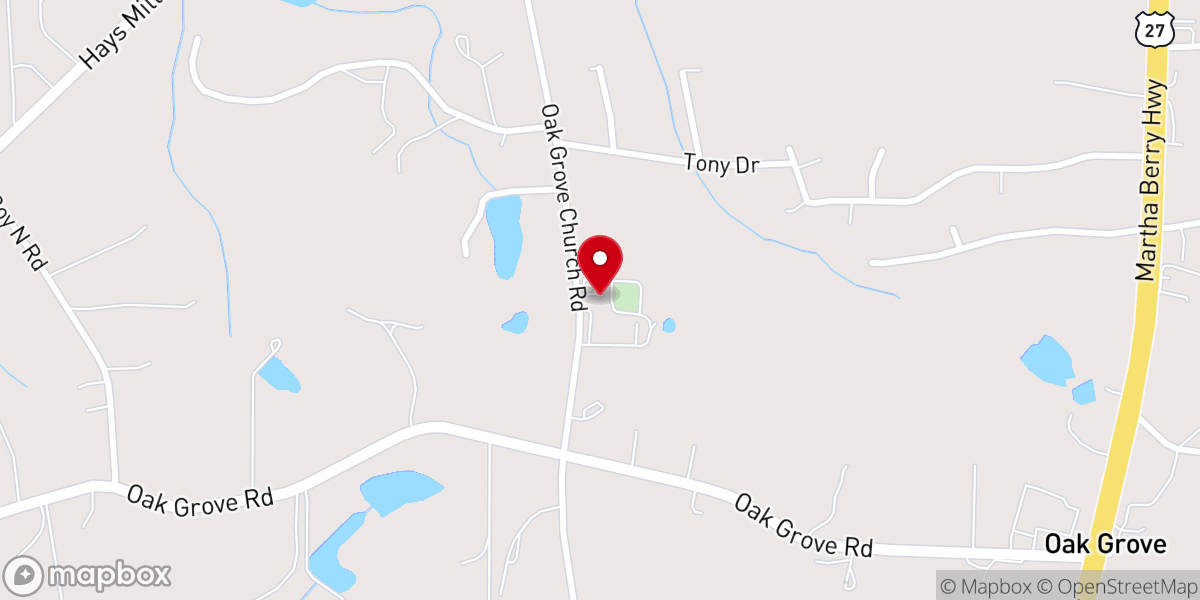 Map showing location of Oak Grove Baptist Church