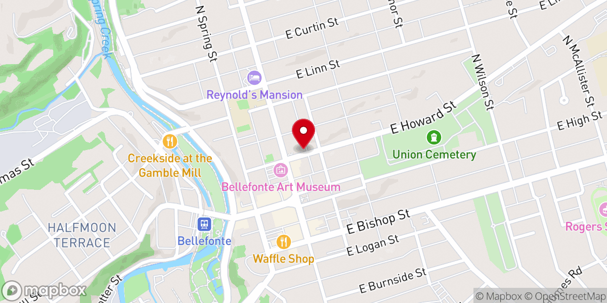 Map showing location of Bellefonte Arts & Crafts Fair