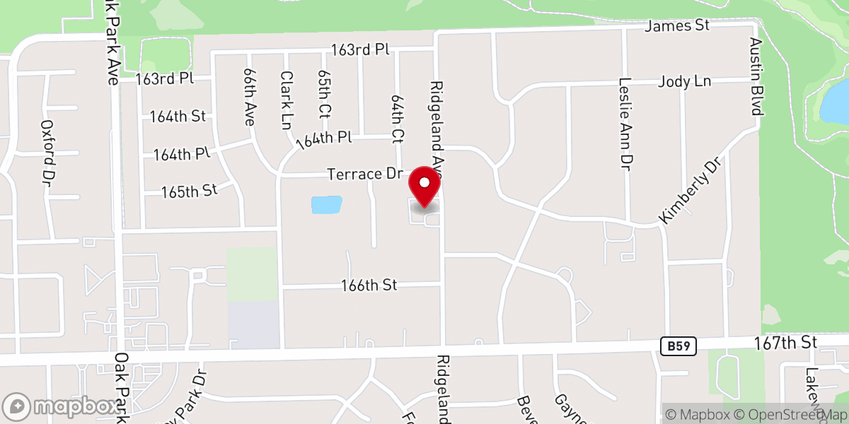 Map showing location of Tinley Park Reformed Church
