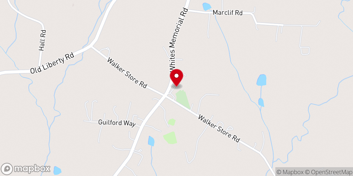 Map showing location of Whites Memorial Baptist Church