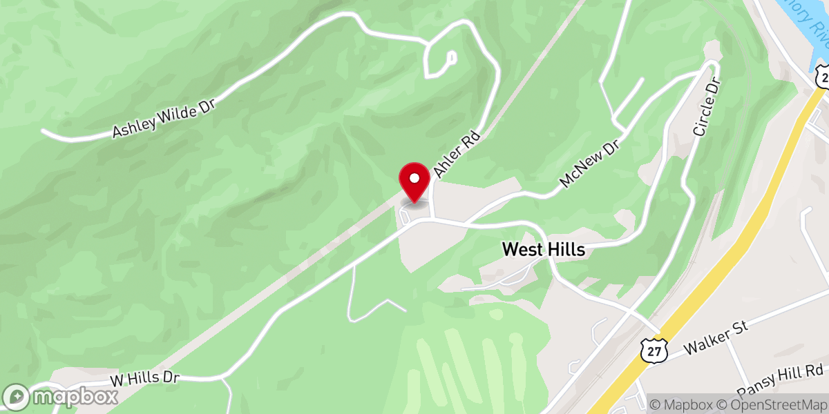 Map showing location of West Hills Presbyterian Church