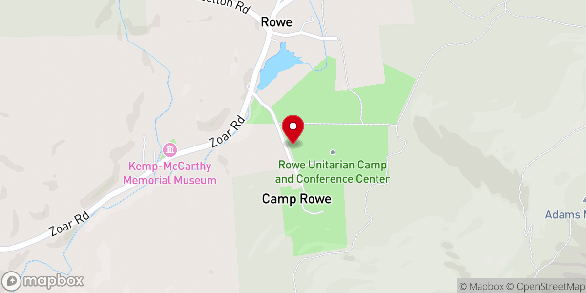 Map showing location of UU Rowe Camp & Conference Center