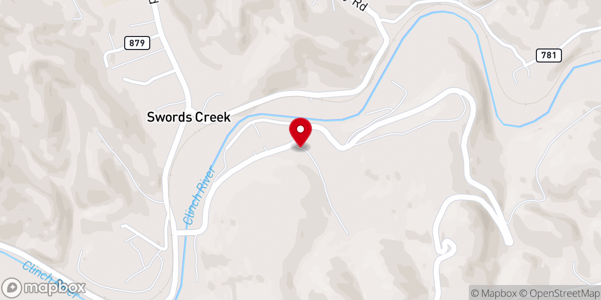 Map showing location of Swords Creek Community Baptist Church