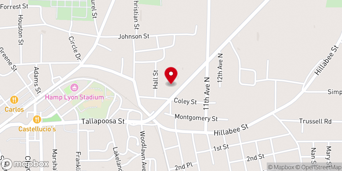Map showing location of Alexander City Church of Christ