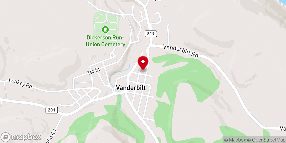 Map showing location of Vanderbilt Church of Christ