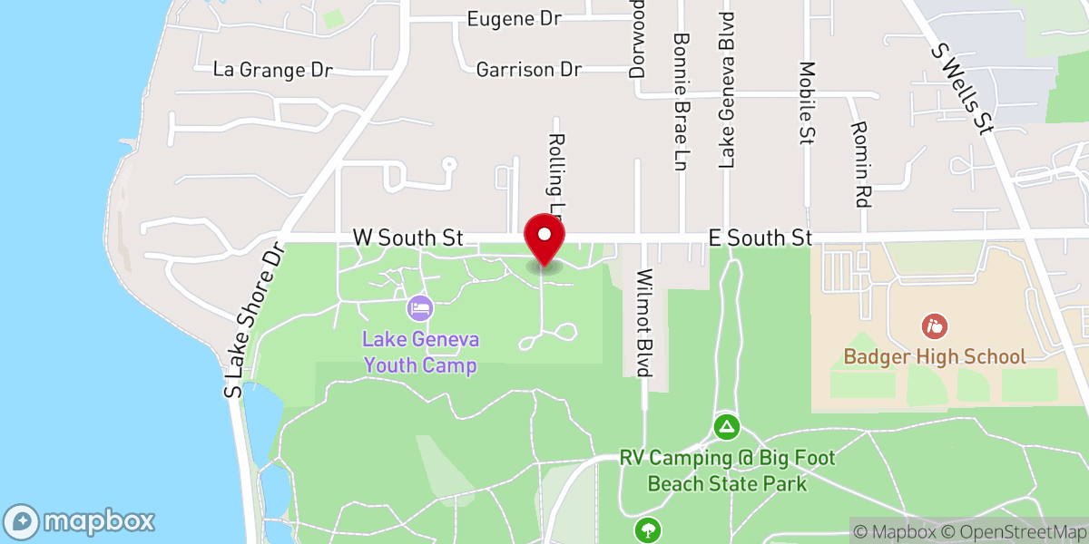 Map showing location of Lake Geneva Youth Camp Chapel
