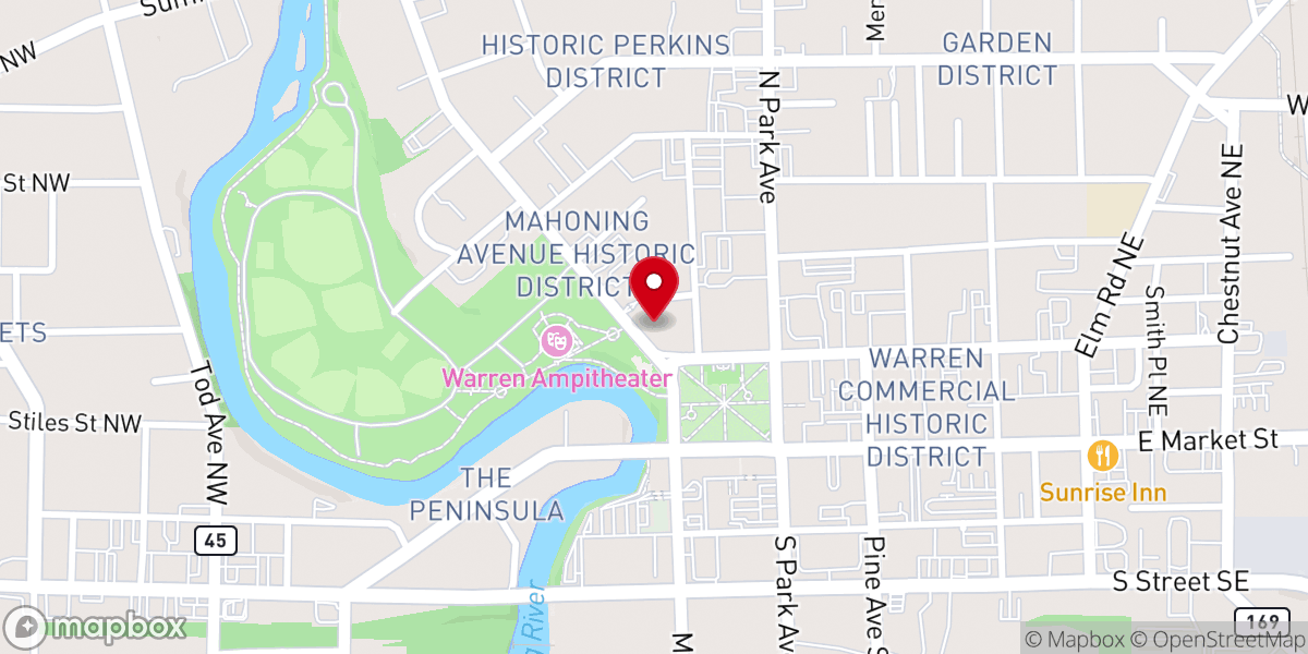 Map showing location of First Presbyterian Church of Warren, Ohio
