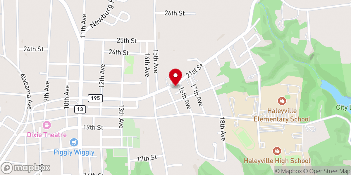Map showing location of church 180 haleyville