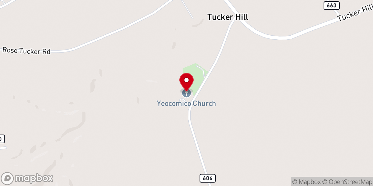 Map showing location of Yeocomico Church