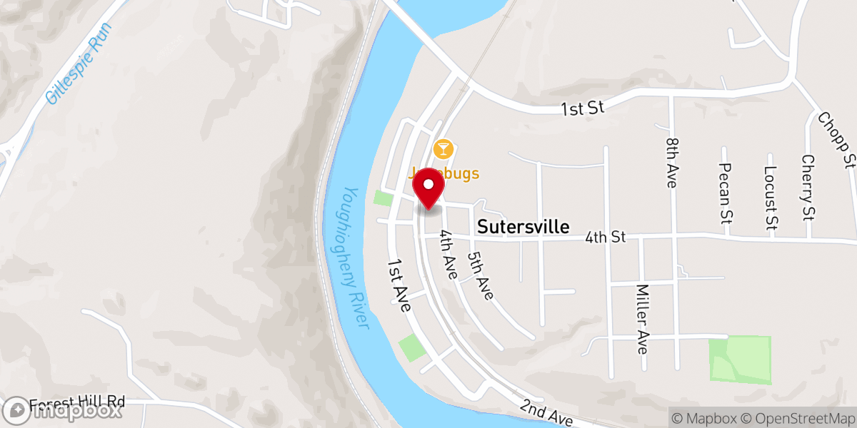Map showing location of Sutersville Primitive Methodist Church