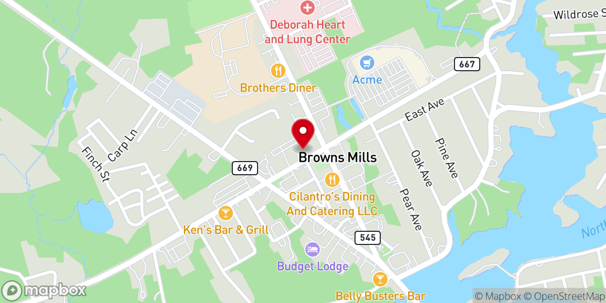 Map showing location of Browns Mills United Methodist Church