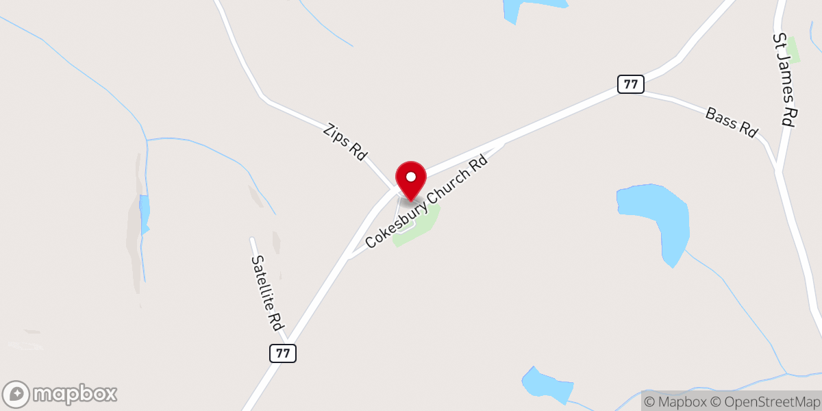Map showing location of Cokesbury United Methodist Church