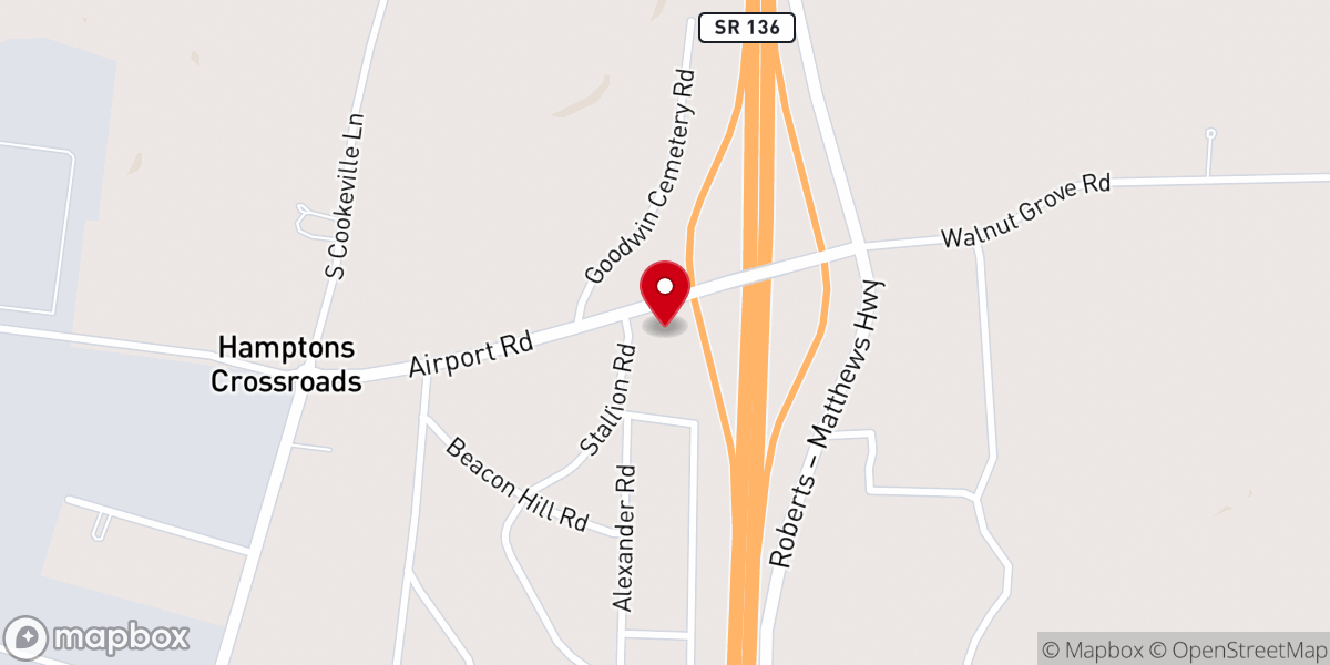 Map showing location of Hampton's Crossroads Baptist Church